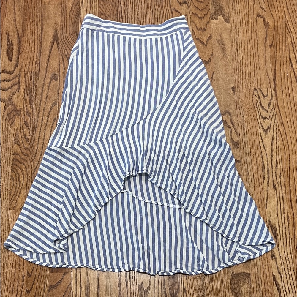 She + Sky Blue and White High-Low Striped Faux Wrap Skirt